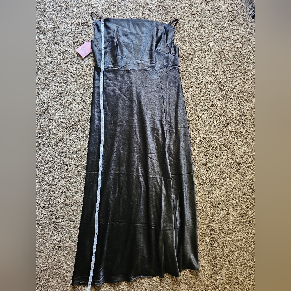 NwT Birdy Grey Satin Black Elegant Chic Leg cut out Maxi Dress Sz 2X - Picture 6 of 11